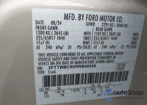 2024 Ford Maverick Xlt z USA, uszkodzony, nr VIN 3FTTW8C9XRRB40249